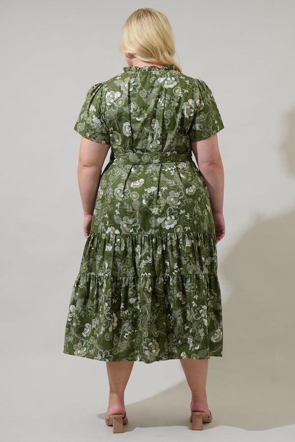 Sugarlips Hazleton Floral Britt Poplin Tiered Midi Dress Curve