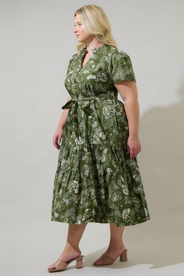 Sugarlips Hazleton Floral Britt Poplin Tiered Midi Dress Curve