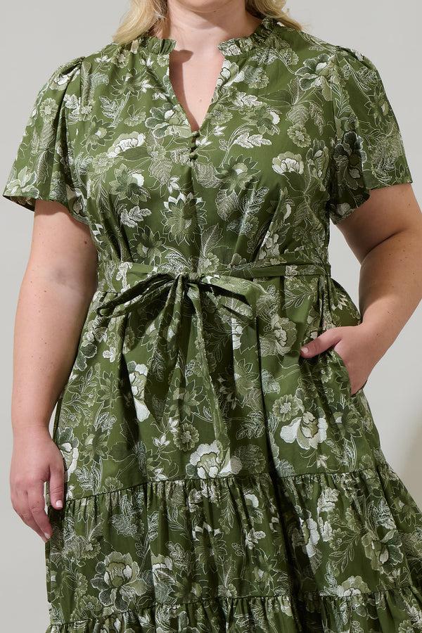 Sugarlips Hazleton Floral Britt Poplin Tiered Midi Dress Curve