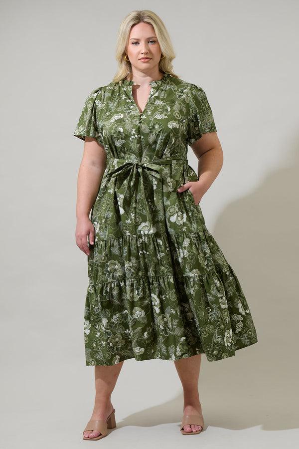 sugarlips Hazleton Floral Britt Poplin Tiered Midi Dress Curve