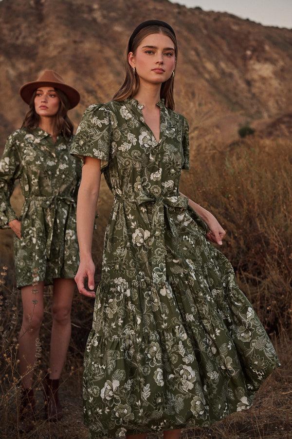 sugarlips Hazleton Floral Britt Poplin Tiered Midi Dress