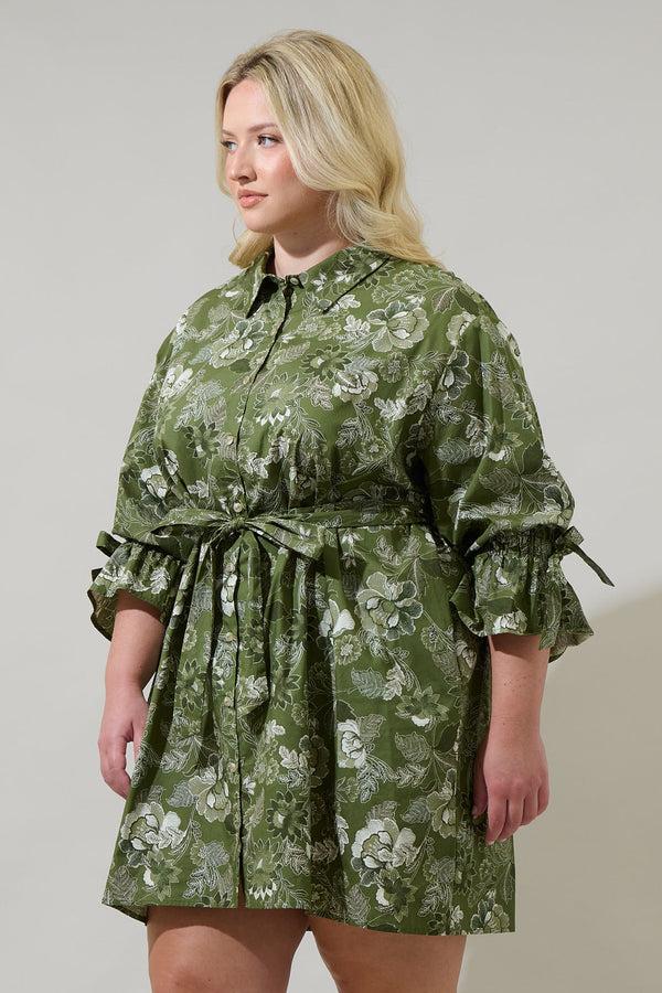 Sugarlips Hazleton Floral Emelia Button Up Mini Dress Curve