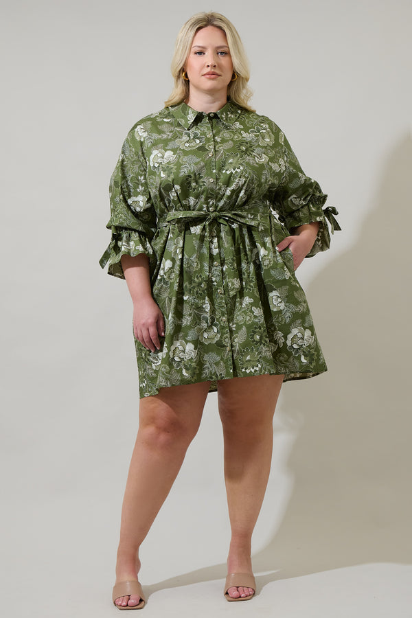 Sugarlips Hazleton Floral Emelia Button Up Mini Dress Curve