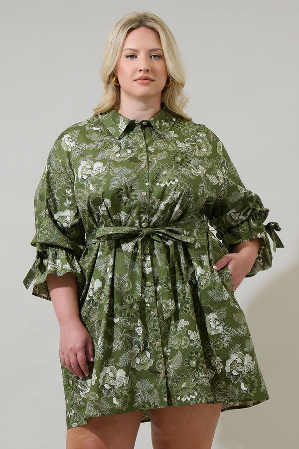 sugarlips Hazleton Floral Emelia Button Up Mini Dress Curve