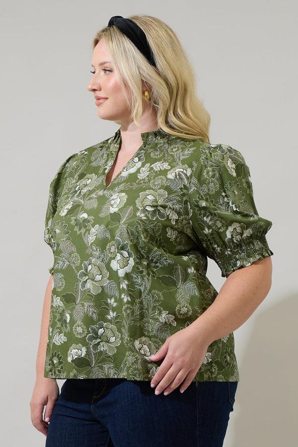 Sugarlips Hazleton Floral Reign Split Neck Top Curve