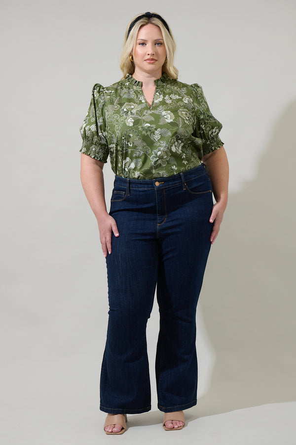 Sugarlips Hazleton Floral Reign Split Neck Top Curve