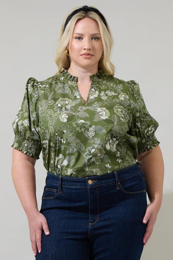 sugarlips Hazleton Floral Reign Split Neck Top Curve