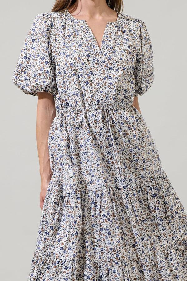 Sugarlips Heath Floral Balloon Sleeve Tiered Midi Dress