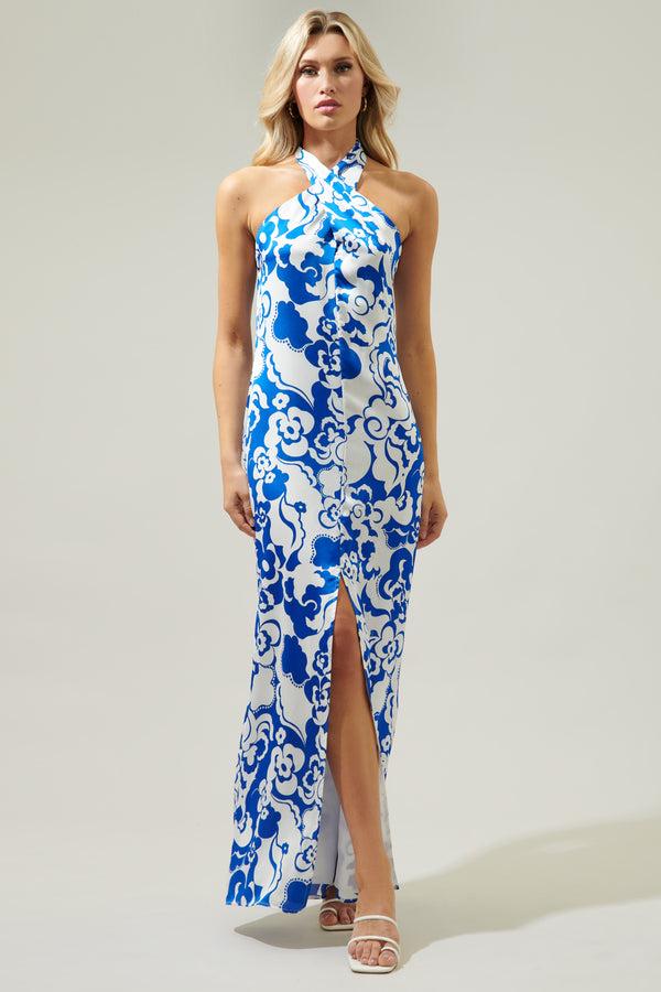 Sugarlips Helsinki Floral Tilda Satin Halter Maxi Dress