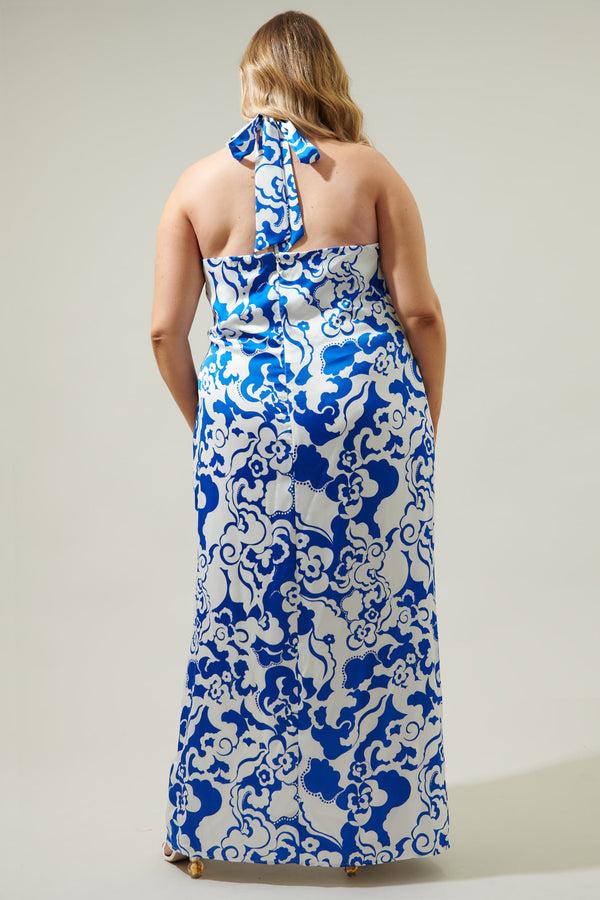 Sugarlips Helsinki Floral Tilda Satin Halter Maxi Dress Curve