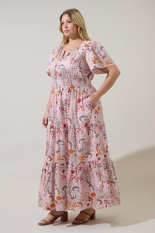 Sugarlips Hendry Floral Palmer Poplin Tiered Maxi Dress Curve