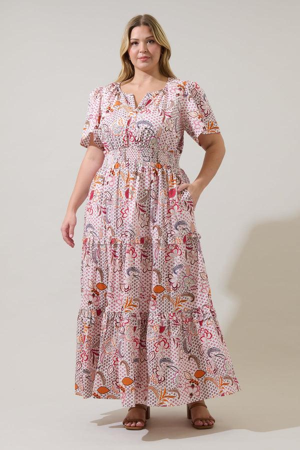 sugarlips Hendry Floral Palmer Poplin Tiered Maxi Dress Curve