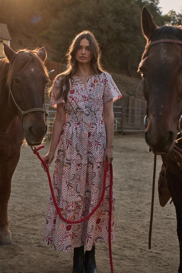 sugarlips Hendry Floral Palmer Poplin Tiered Maxi Dress