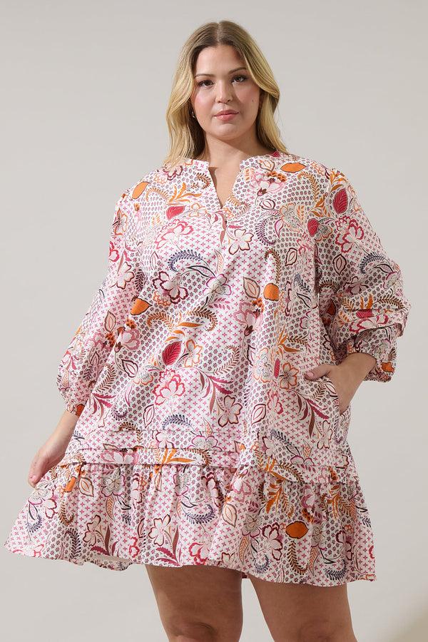 sugarlips Hendry Floral Velma Ruffle Shift Dress Curve