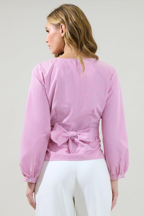 Sugarlips Hermas Striped Miranda Wrap Long Sleeve Top