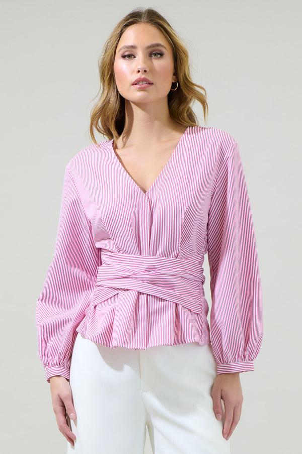 sugarlips Hermas Striped Miranda Wrap Long Sleeve Top