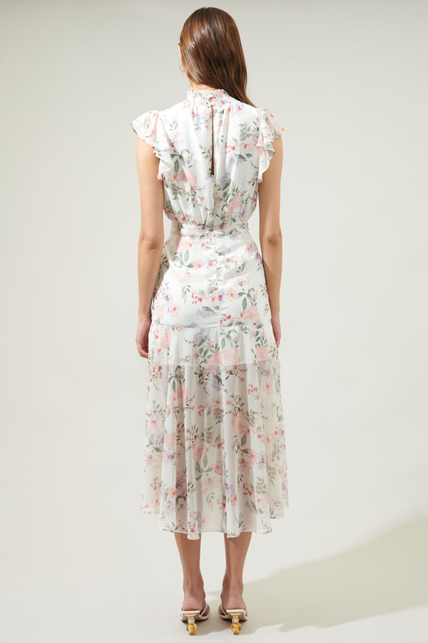 Sugarlips Hillary Tana Blouson Drape Tiered Midi Dress