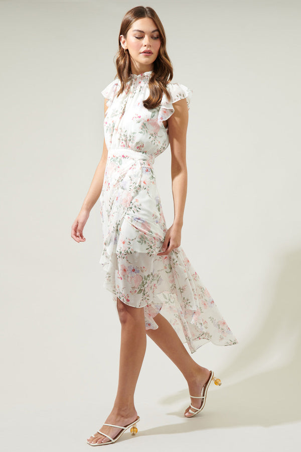 Sugarlips Hillary Tana Blouson Drape Tiered Midi Dress