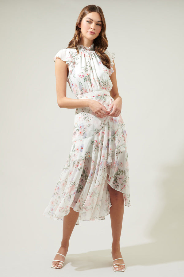 Sugarlips Hillary Tana Blouson Drape Tiered Midi Dress