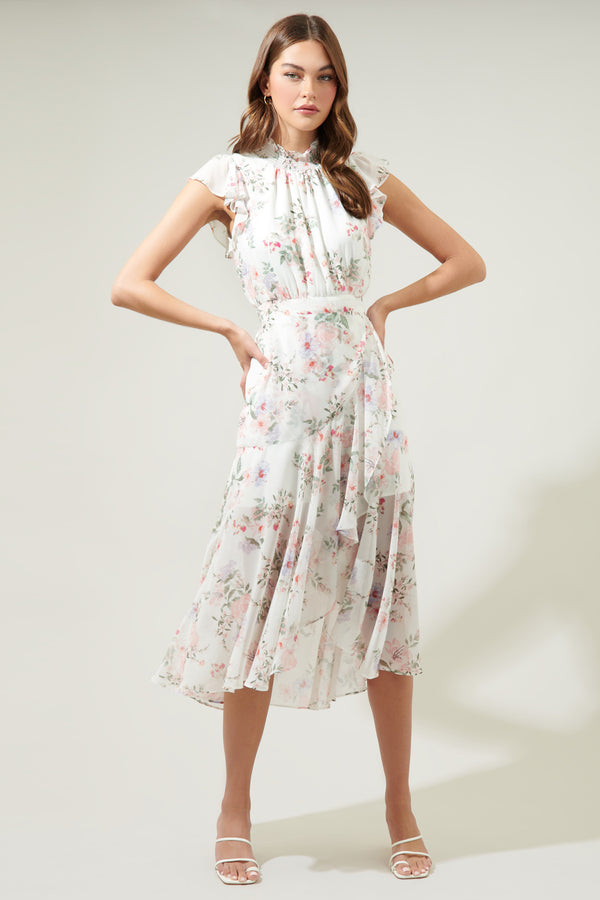 sugarlips Hillary Tana Blouson Drape Tiered Midi Dress