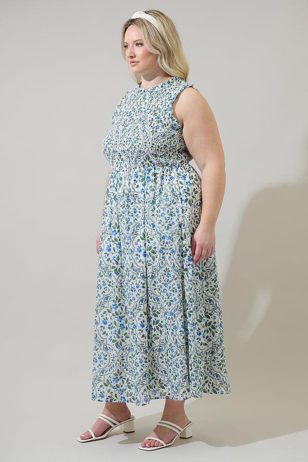 Sugarlips Hilo Floral Cecil Smocked Midi Dress Curve