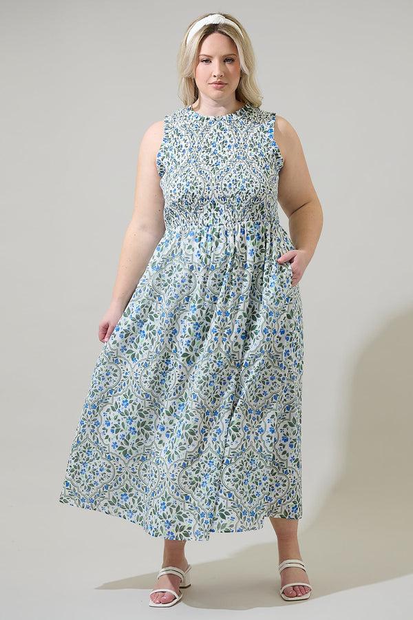 sugarlips Hilo Floral Cecil Smocked Midi Dress Curve