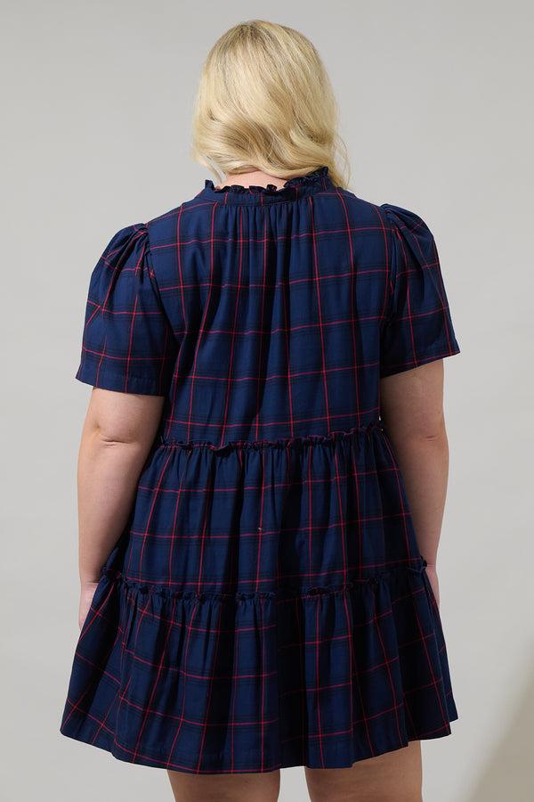 Sugarlips Holbrook Plaid Amelia Split Neck Babydoll Dress Curve