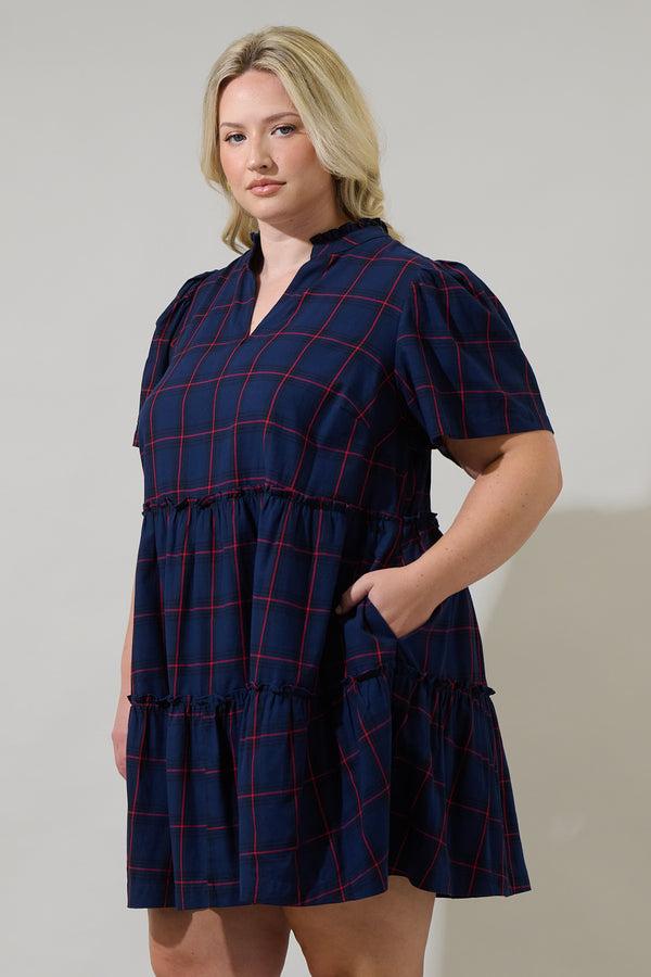 Sugarlips Holbrook Plaid Amelia Split Neck Babydoll Dress Curve
