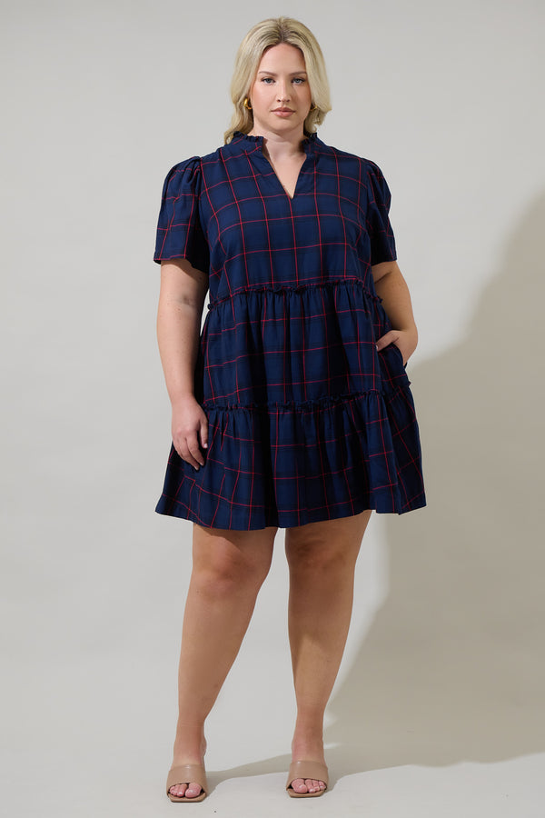 Sugarlips Holbrook Plaid Amelia Split Neck Babydoll Dress Curve