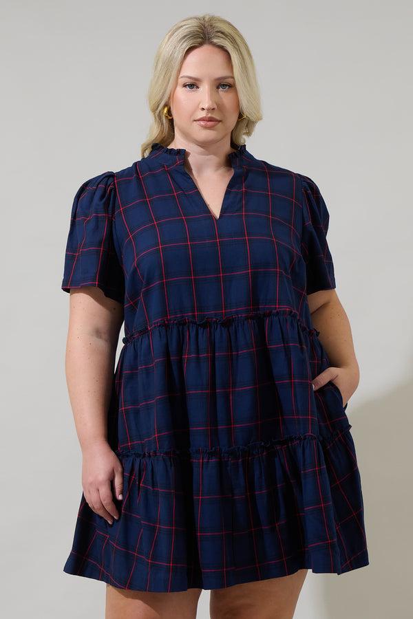 sugarlips Holbrook Plaid Amelia Split Neck Babydoll Dress Curve