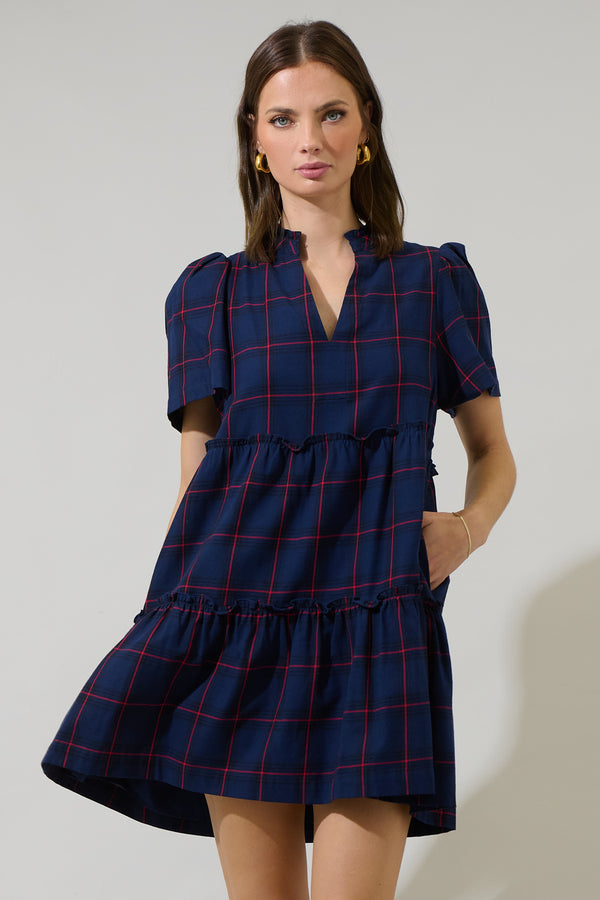 Sugarlips Holbrook Plaid Amelia Tiered Babydoll Short Sleeve Dress