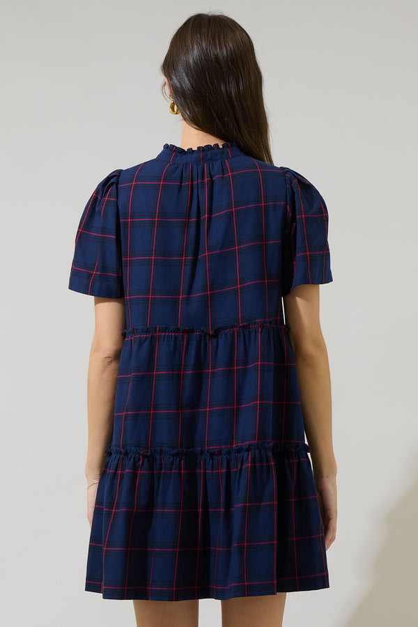 Sugarlips Holbrook Plaid Amelia Tiered Babydoll Short Sleeve Dress