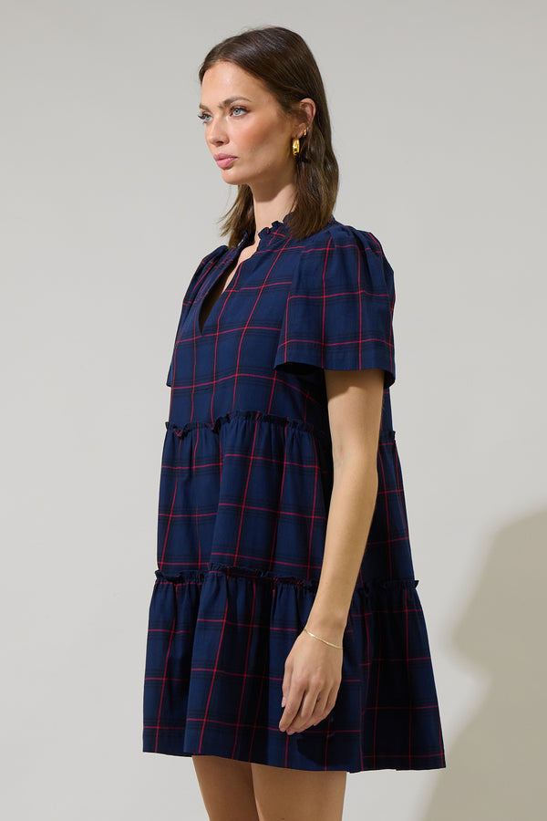 Sugarlips Holbrook Plaid Amelia Tiered Babydoll Short Sleeve Dress