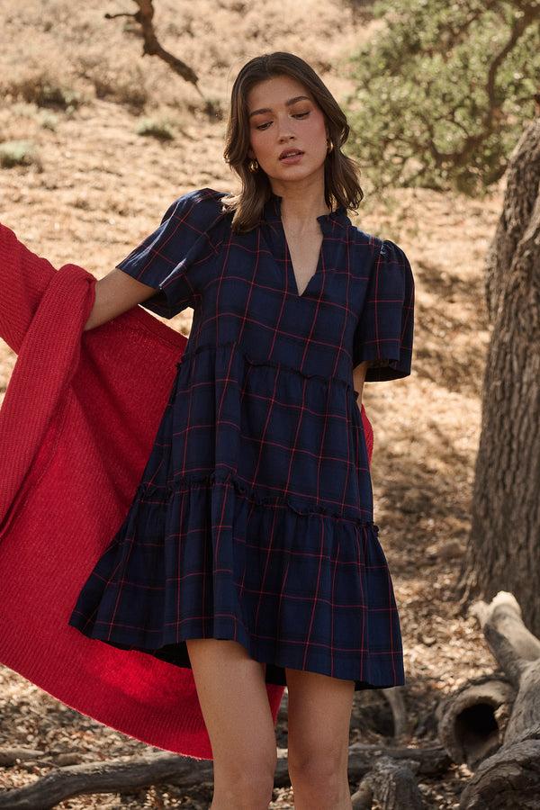 sugarlips Holbrook Plaid Amelia Tiered Babydoll Short Sleeve Dress