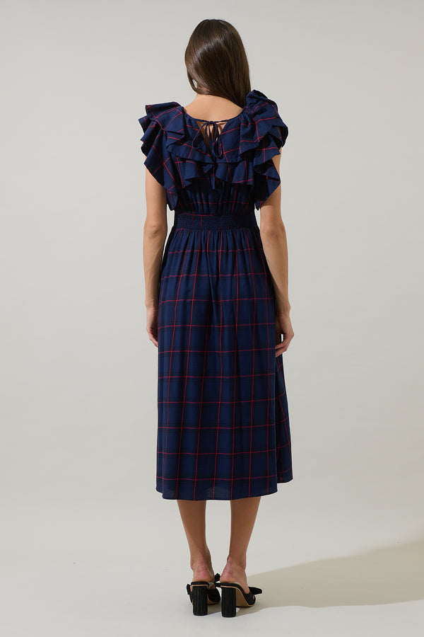 Sugarlips Holbrook Plaid Santana Tie Back Midi Dress