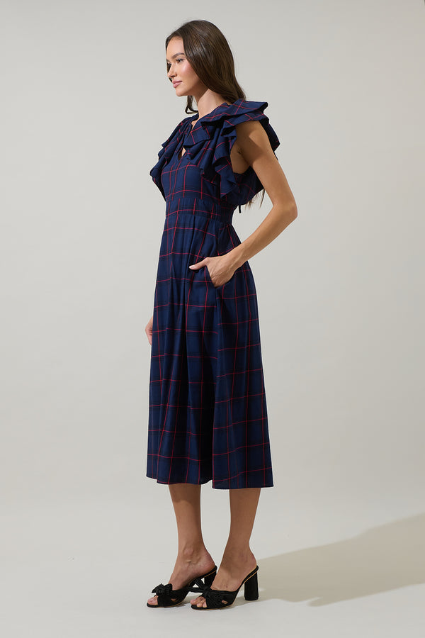 Sugarlips Holbrook Plaid Santana Tie Back Midi Dress