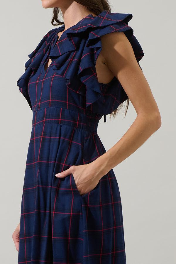 Sugarlips Holbrook Plaid Santana Tie Back Midi Dress