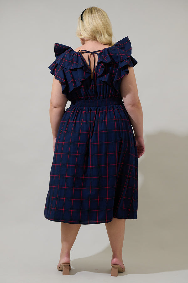 Sugarlips Holbrook Plaid Santana Tie Back Midi Dress Curve