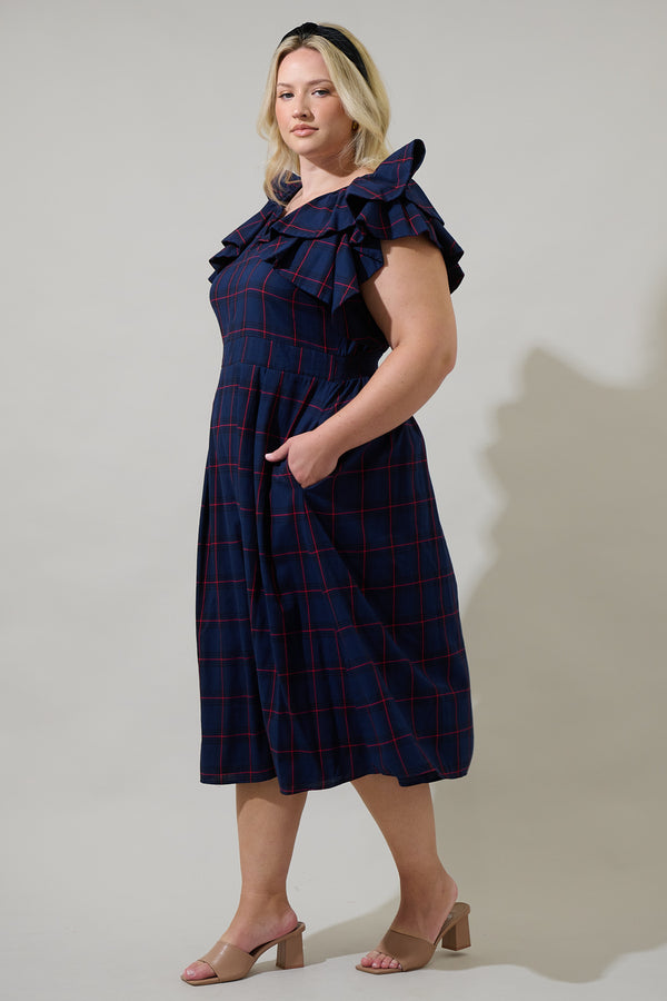 Sugarlips Holbrook Plaid Santana Tie Back Midi Dress Curve