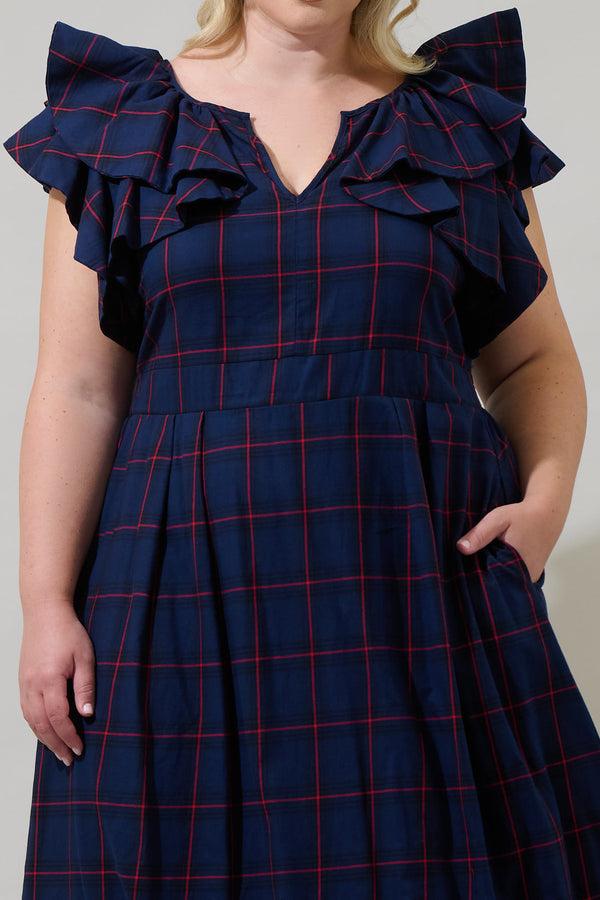 Sugarlips Holbrook Plaid Santana Tie Back Midi Dress Curve