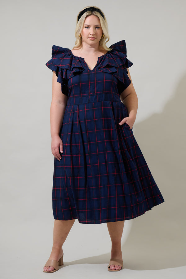 sugarlips Holbrook Plaid Santana Tie Back Midi Dress Curve
