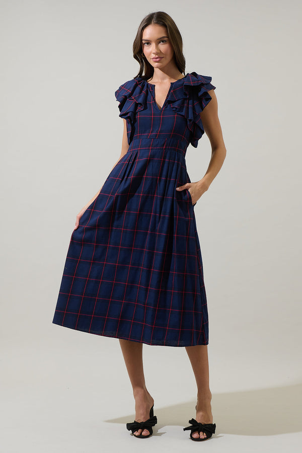 sugarlips Holbrook Plaid Santana Tie Back Midi Dress