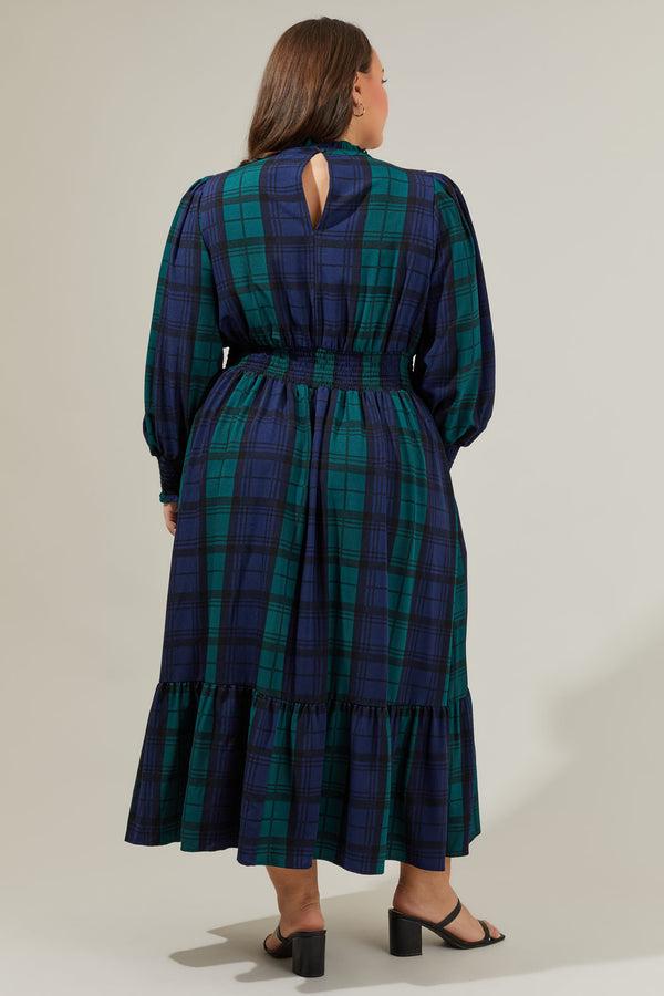 Sugarlips Hudson Plaid Caitlyn Smock Sleeve Midi Dress Curve