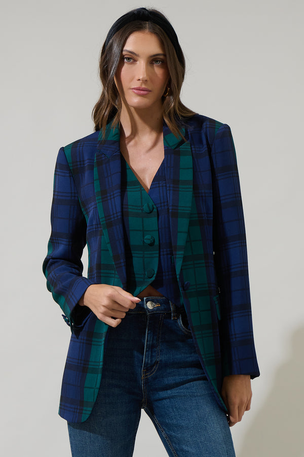 Sugarlips Hudson Plaid Suave Fitted Notch Lapel Blazer