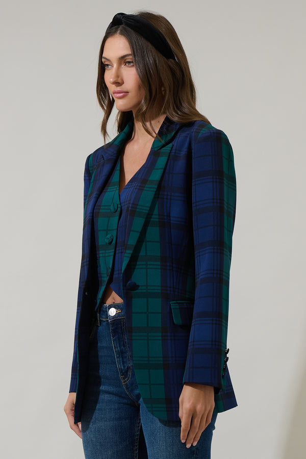 Sugarlips Hudson Plaid Suave Fitted Notch Lapel Blazer