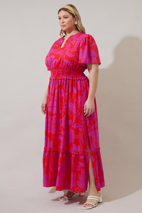Sugarlips Imara Floral Valencia Split Neck Maxi Dress Curve
