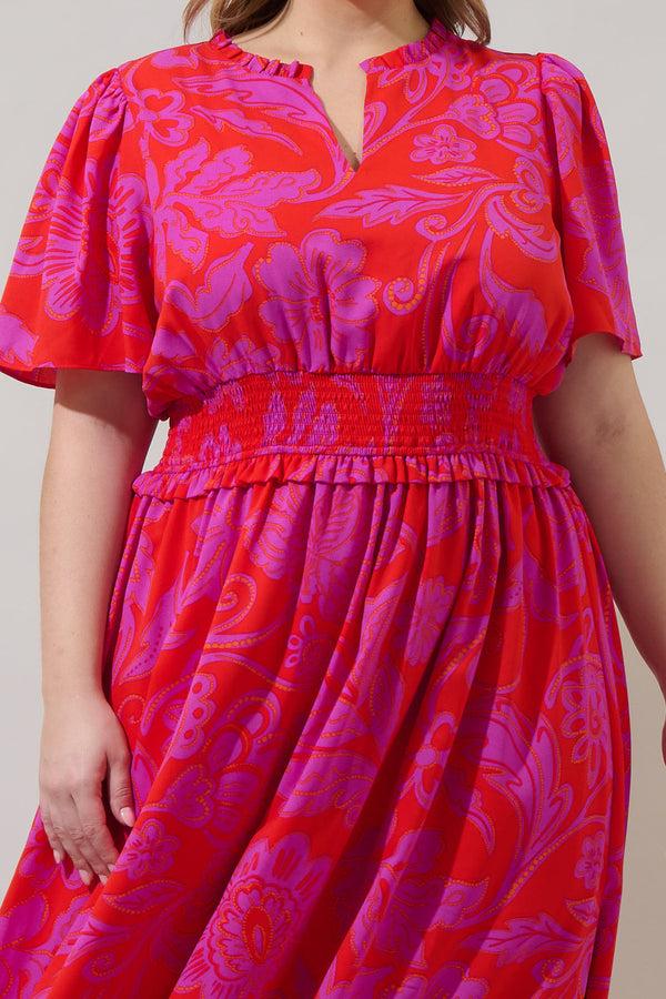 Sugarlips Imara Floral Valencia Split Neck Maxi Dress Curve