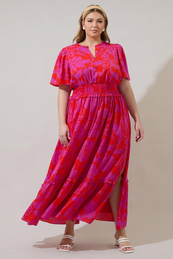 sugarlips Imara Floral Valencia Split Neck Maxi Dress Curve