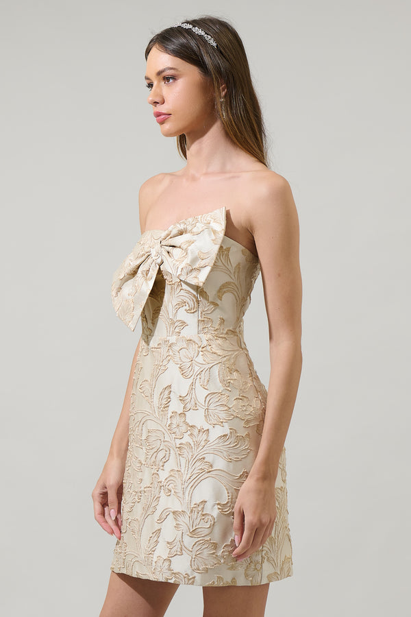 Sugarlips Imelda Jewel Jacquard Bow Strapless Mini Dress