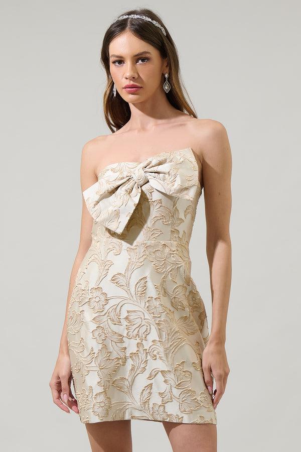 sugarlips Imelda Jewel Jacquard Bow Strapless Mini Dress